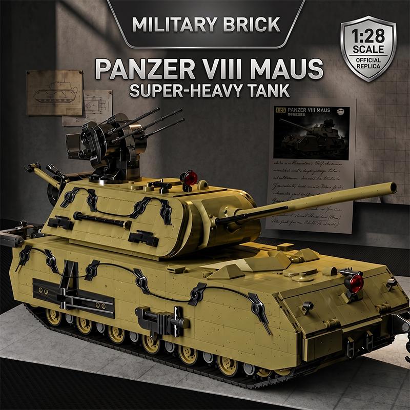 Военный Тяжелый Танк Panzer VIII Maus Строительные Блоки Война Армия Бронированный Транспорт Сборка Кирпичики Креативные Игрушки Подарки для Взрослых 3339шт