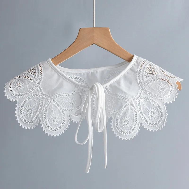 Summer Dress Fake Collars for Women Hollow Out Floral Embroidered Detachable Collar Cotton Polyester False Collar Accessories
