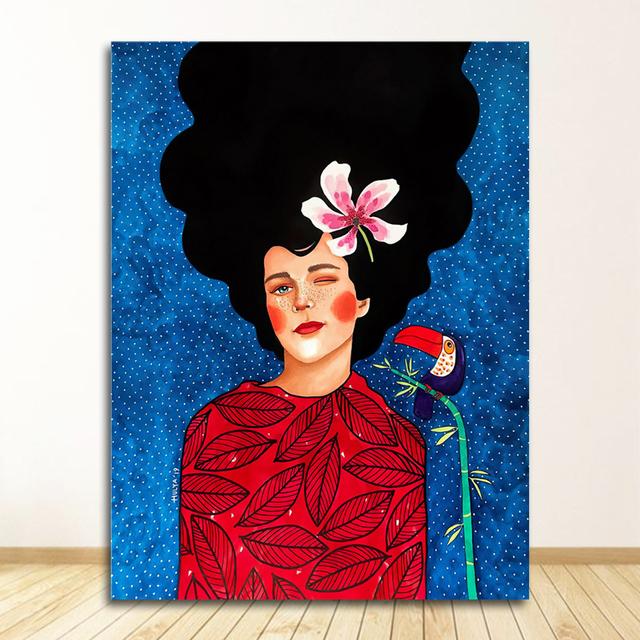 Настенные панно Cuadros для гостиной, винтажные без рамы, абстрактные красочные девушки, настенная живопись на холсте, плакат на скандинавскую тему, цветочные волосы