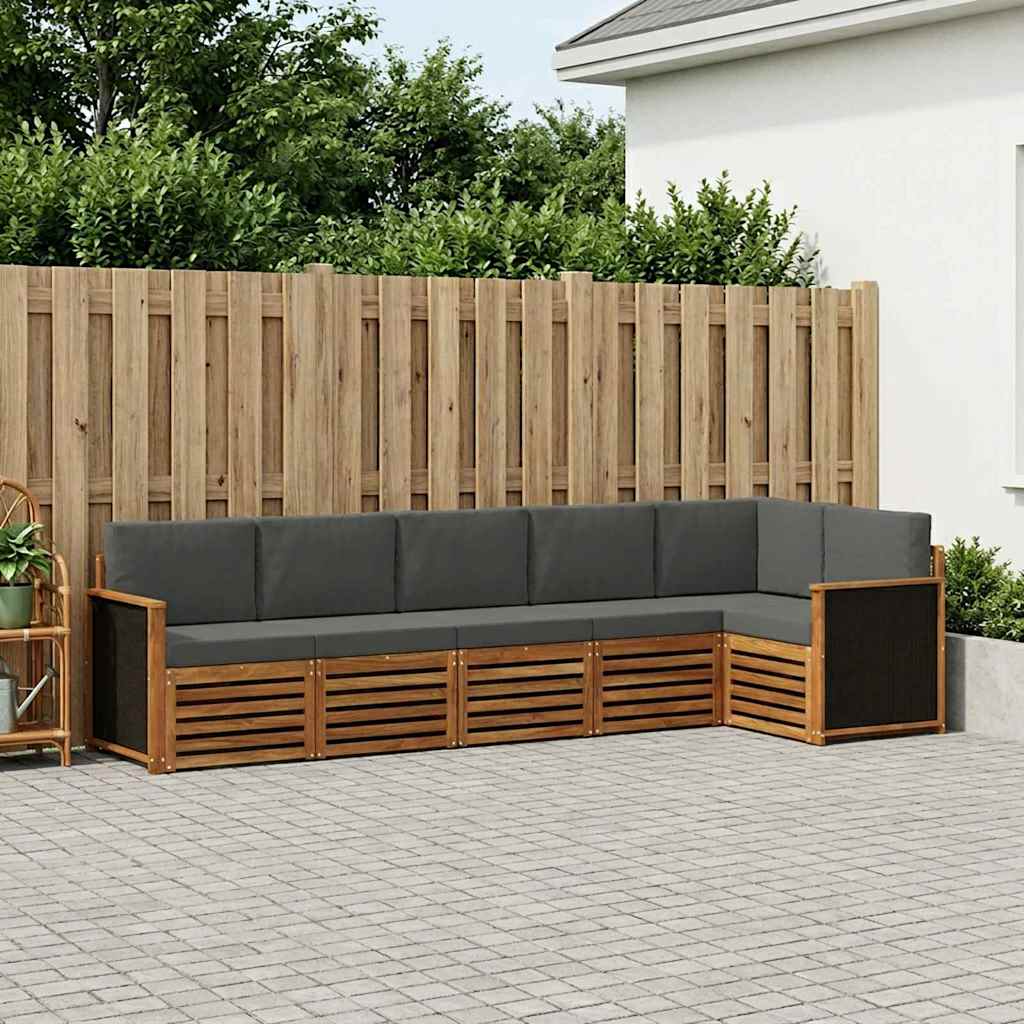 Outdoor Corner Sofa Set with Cushions 5 pcs Natural and Anthracite