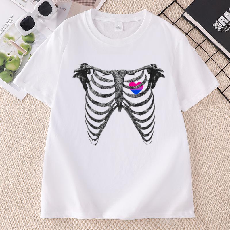 BISEXUAL PRIDE T Shirt Vintage Graphic Tee Skeleton Printed Tshirt Unisex Unisex Gothic Pride TShirt Cotton Short Sleeve Clothing