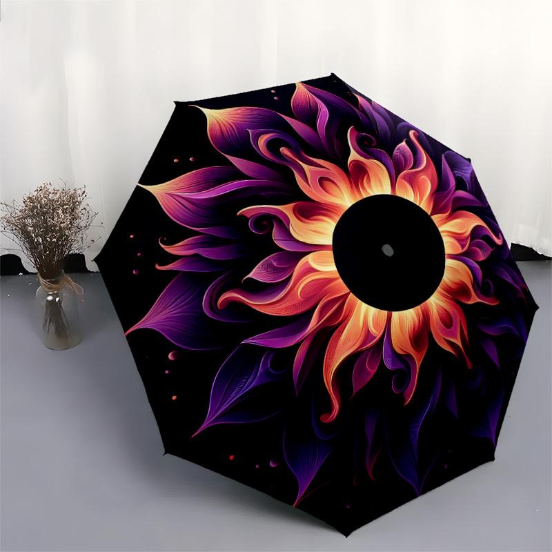 1pc Floral Mandala Design Umbrella with Plastic Handle,Suitable for All Seasons Home Travel Outdoor UmbrellaDD1148