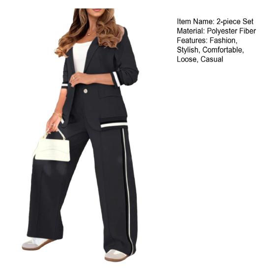 Комплект из 2 предметов: пиджак с отворотом, свободный пиджак, толстовка с высокой талией, широкие брюки, повседневный деловой нарядный костюм