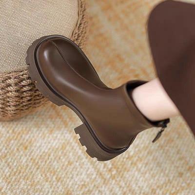 Эластичные женские ретро ботильоны Martin 2025: Новая универсальная мода на толстой подошве с маленькой молнией, приталенный и тонкий стиль для мужчин