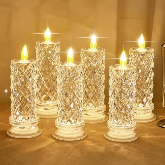 LED Candle Lights Romantic Rose Shadow Flameless LED Candles Battery Operated Pillar Lamp for Valentines Wedding Decorations Home