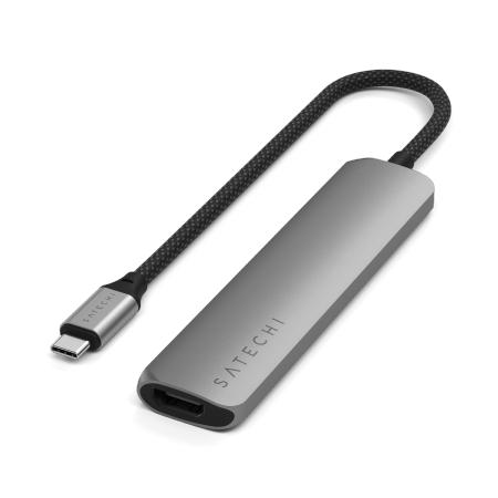 Satechi 6-In-1 Usb-C Slim Multiport Adapter - Aluminum Adapter for Usb-C Mobile Devices (Usb-C, 2x Usb-A, 4K HDMI, Micro/SD Card Reader) (Space Gray)