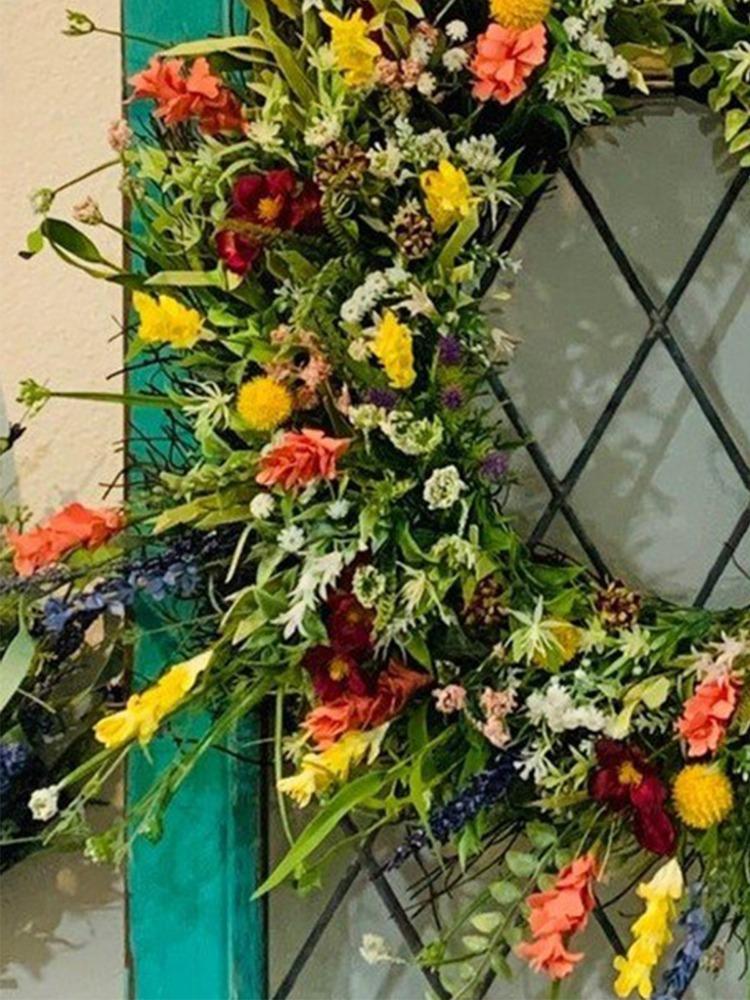 45 см венок для фермерского дома, венок из полевых цветов для украшения входной двери, универсальный декор, весенний цветочный венок с декором