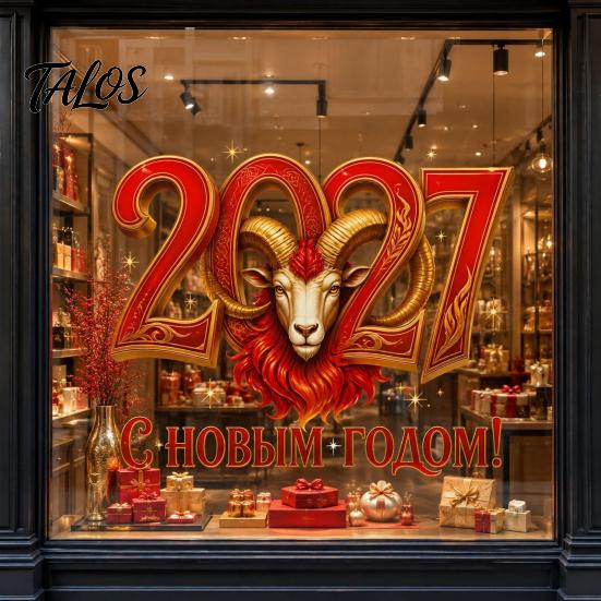 Статичные стеклянные наклейки 2027 Новый год, Наклейки на окна, Двусторонние красные и золотые наклейки с головой овцы, Декоративная пленка для стекла, ПВХ наклейки