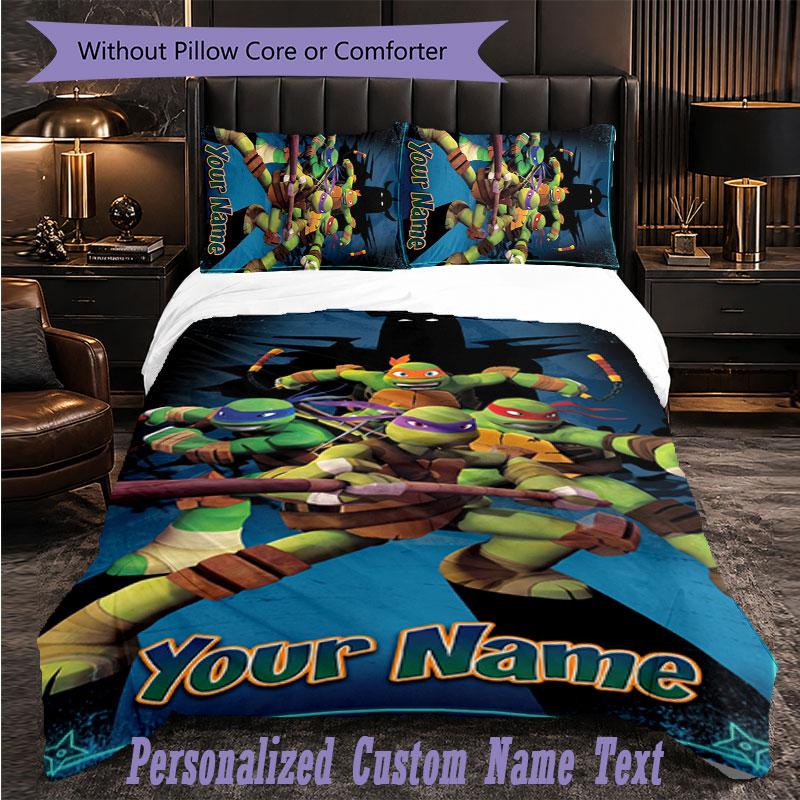 Personalized 3Pcs Bedding SetTeenage Mutant Ninja Turtles Custom Text Duvet Cover Pillowcase Set Bedroom Gift