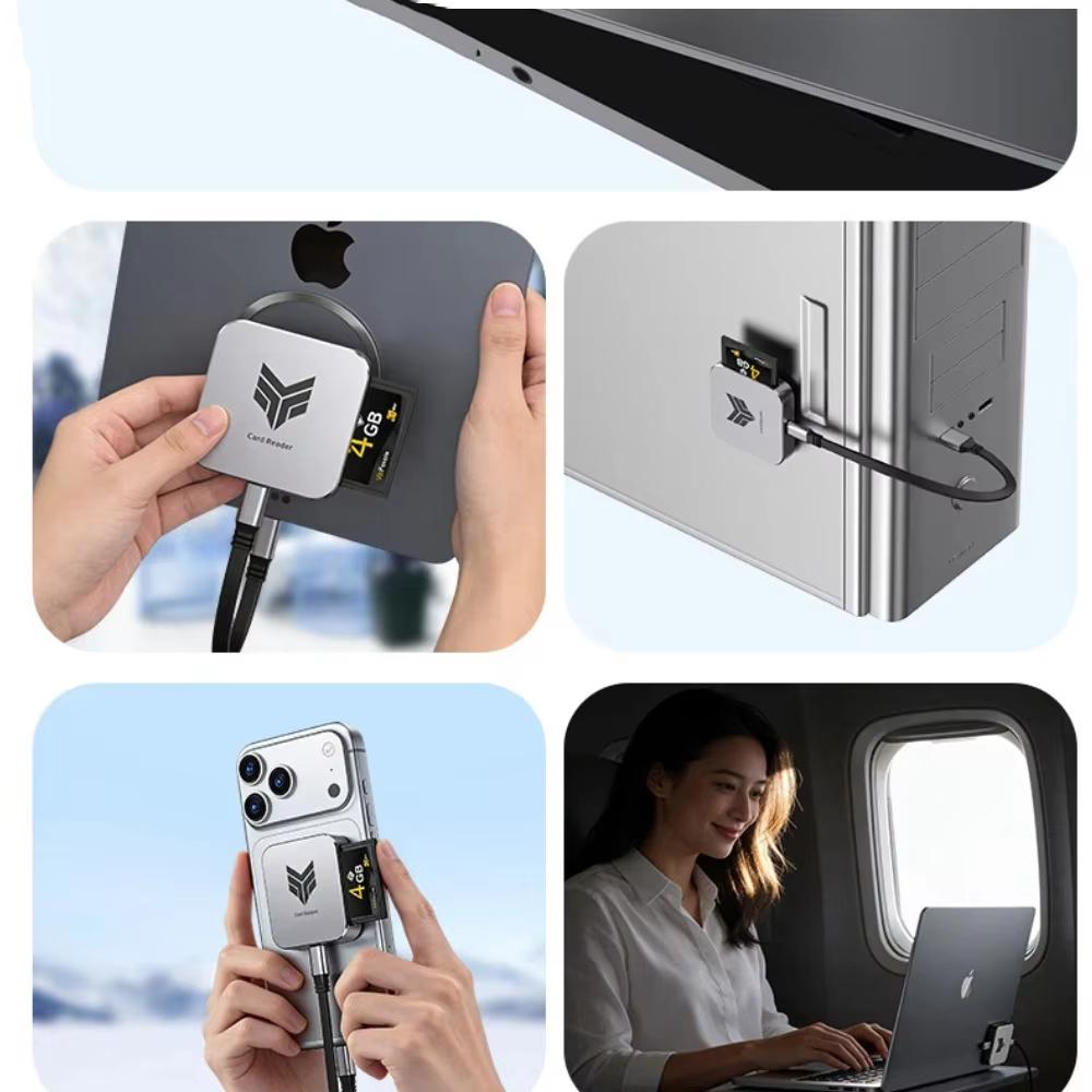 Kebidu 4-в-1 Магнитный кард-ридер | Мультипортовый адаптер SD/TF/CF/USB, Plug & Play, Высокоскоростная передача фото и видео для iPhone, Android, Камер, Ноутбуков
