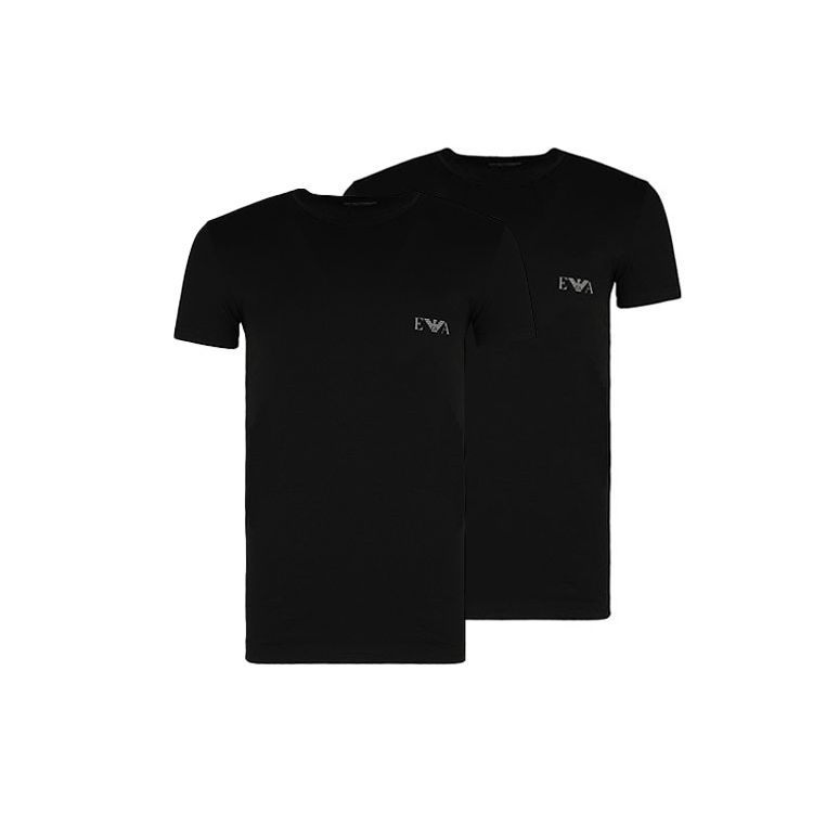 Emporio Armani Однотонная футболка с принтом логотипа, с круглым вырезом, с коротким рукавом, 2 шт. Мужские топы Черный 111670-1P715-07320
