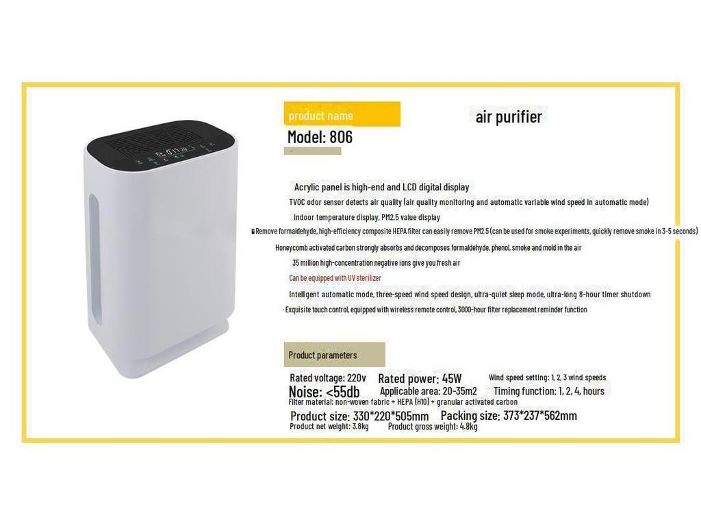 Умный очиститель воздуха для помещений с технологией отрицательных ионов для удаления дыма и PM2.5