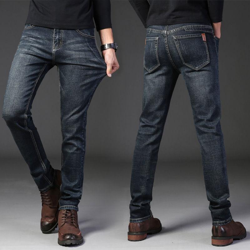 Winter Men's Elastic Jeans Thick Straight Loose Large Size Thickened Elastic Men's Trousers