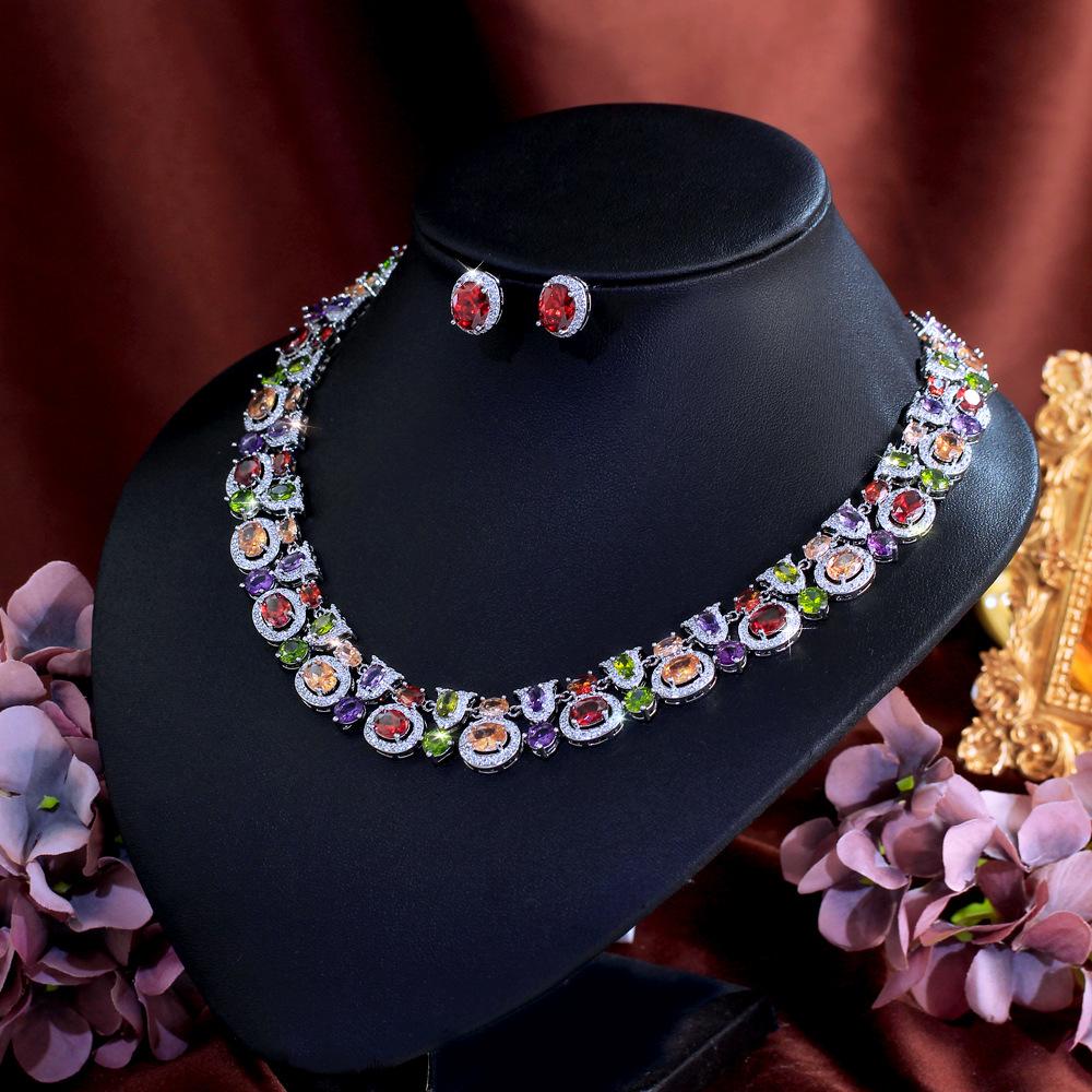 Средневековый Винтажный Циркон Платье Ужин Невеста Ожерелье Серьги Набор Винтажный Придворный Ветер Цепь-Колье