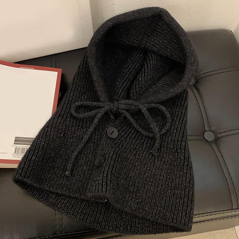 Зимние шапки-балаклавы, шарфы для мужчин и женщин, унисекс, вязаные шапки с капюшоном, утепленные шапки на шнурке, шейные воротники, шапки-бини