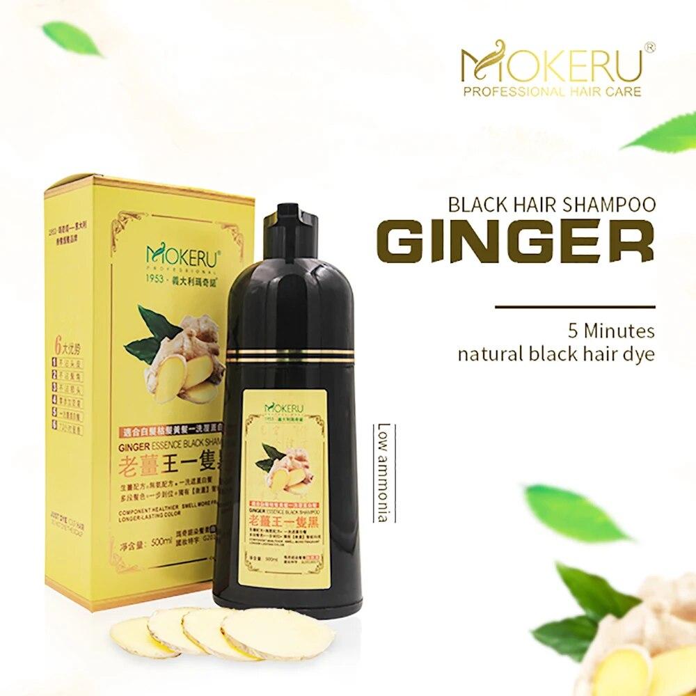 MOKERU 500ml Long Lasting Natural 5 Minutes Fast Dye Hair Ginger Black Color Hair Dye Shampoo for Gray Hair Dying Permanent