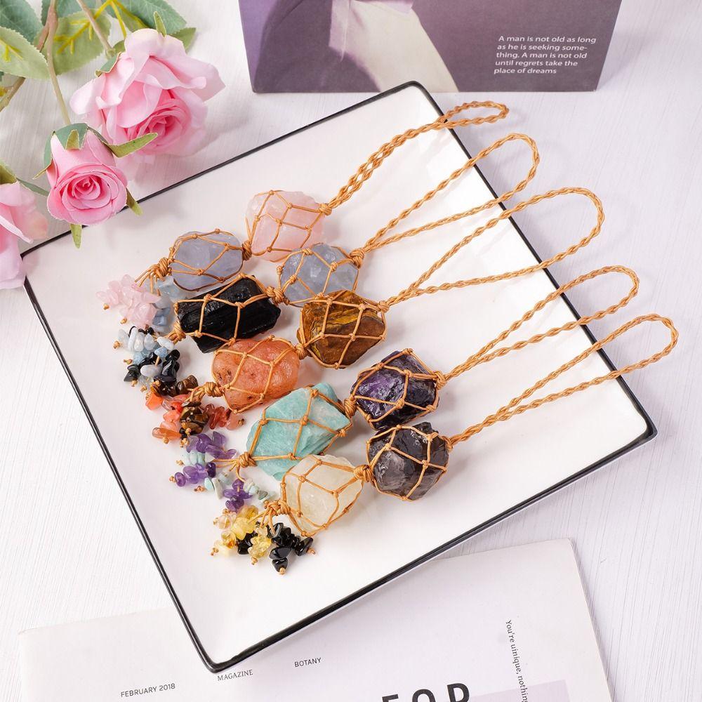 Irregular Crystal Stone Hanging Ornament Mysterious Raw Stone Pendant Car Decor