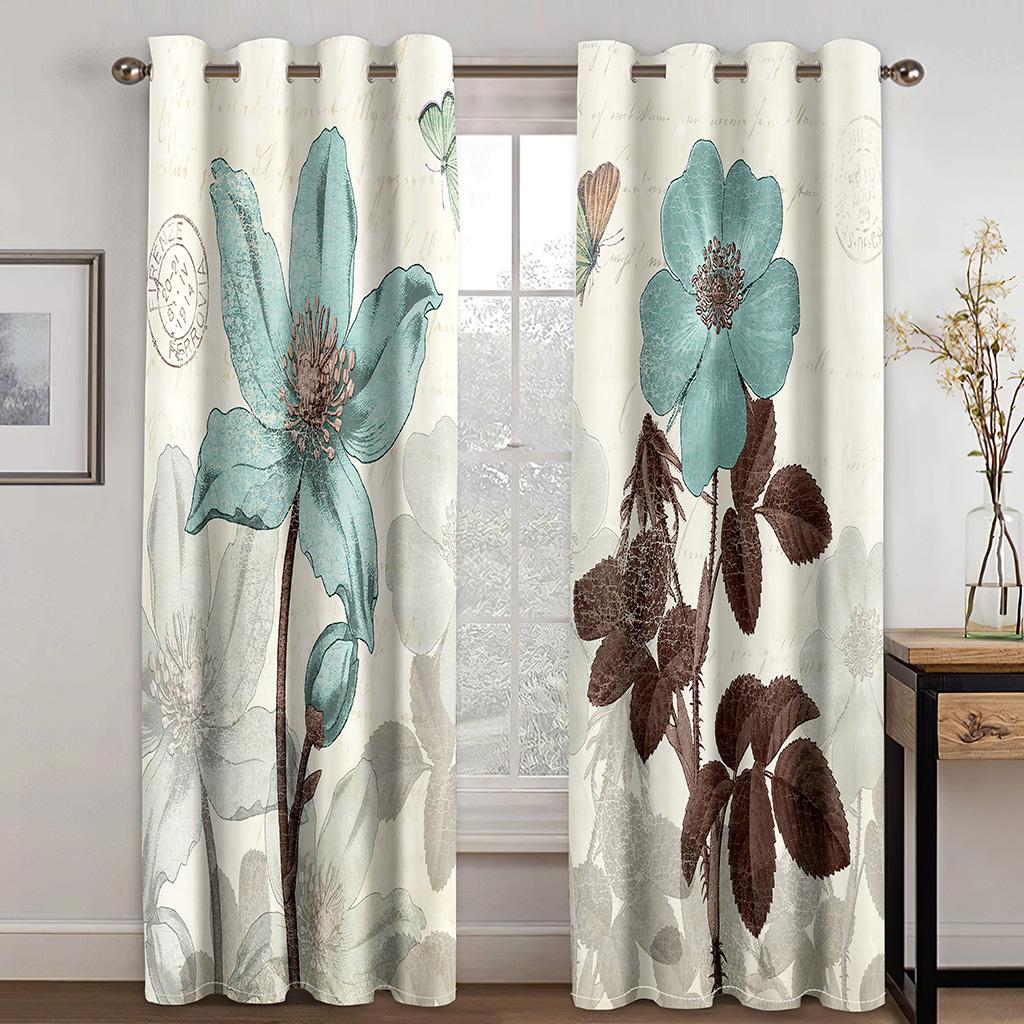 Retro Style Leaves And Flowers Series Sunshade Curtains Living Room Bedroom Home Decoration Digital Printing Custom Thin Curtain