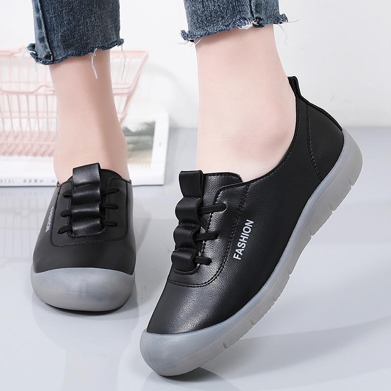 Женские туфли на плоской подошве, мягкие, повседневные, элегантные, студенческие, черные, кожаные мокасины, большой размер