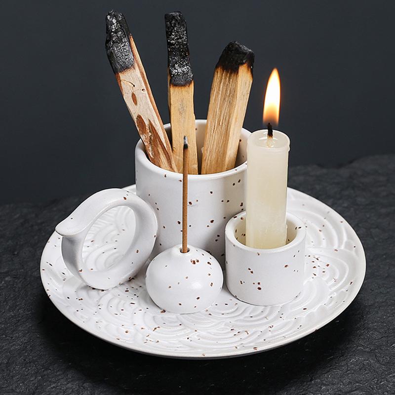 Новый керамический набор для благовоний - Многофункциональный домашний декор, 4-в-1 подставка для благовонных палочек и шалфея, держатель для пало санто и свечей