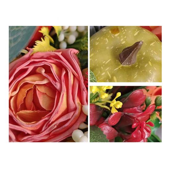 Осенний венок для входной двери 16 дюймов Осенний искусственный венок с тыквой, пионом для урожая, Дня благодарения, фермерского дома