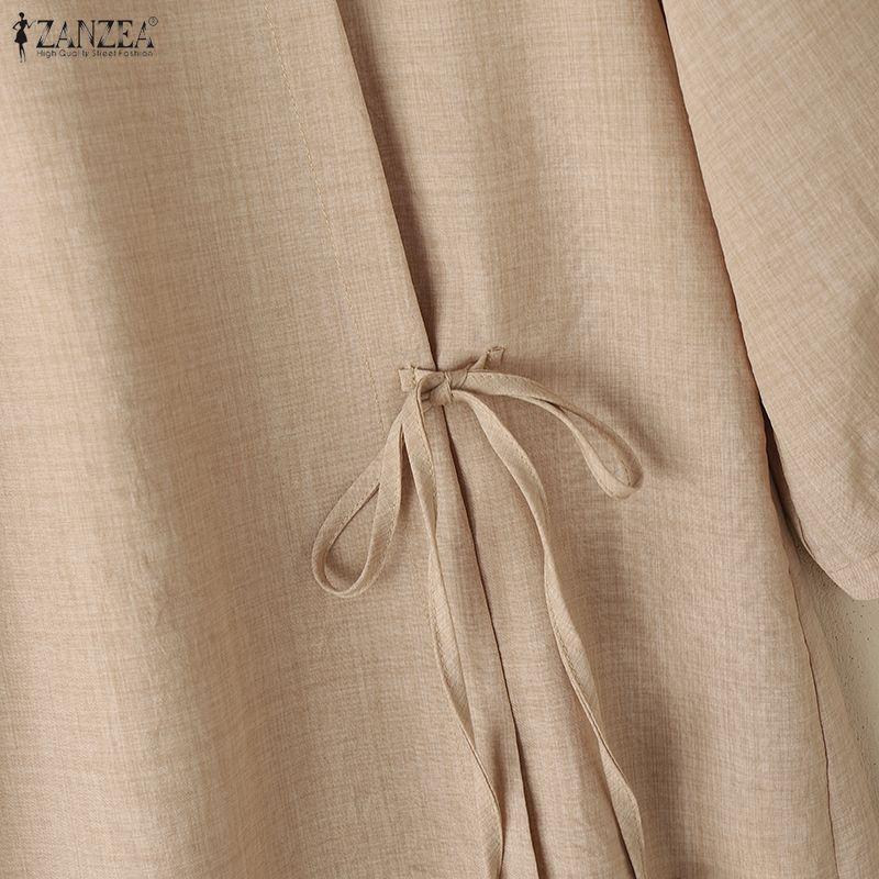 ZANZEA Женская летняя повседневная блузка с круглым вырезом, рукавом до локтя, шнуровкой по бокам и асимметричным низом