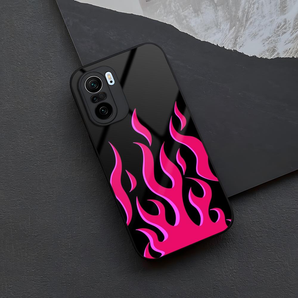 Модный Чехол для Телефона с Рисунком Пламени Закаленное Стекло Для Xiaomi 15 14 12 Lite Pro 13 11t Lite POCO M6 M5 X6 X5 X3 F5 F6 Pro Чехол