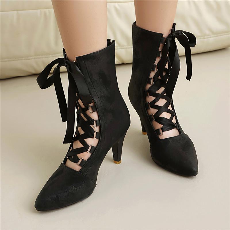 Women's High-heeled Short Boots, Sexy European and American Style, Pointed Thin Heel Large Size Single Boots