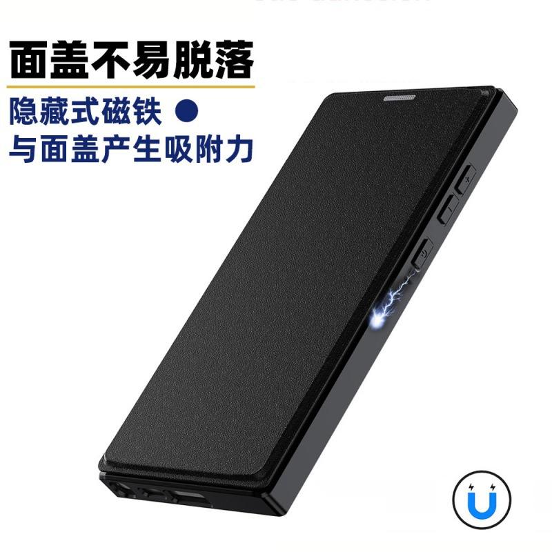 Кожаный чехол-книжка S24 Ultra для Samsung и iPhone 16 ProMax, прозрачный магнитный чехол для мобильного телефона с MagSafe