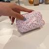 Мини косметичка с вышитым бантом, цветочный принт, стеганая решетка, мягкий хлопок, застежка-молния