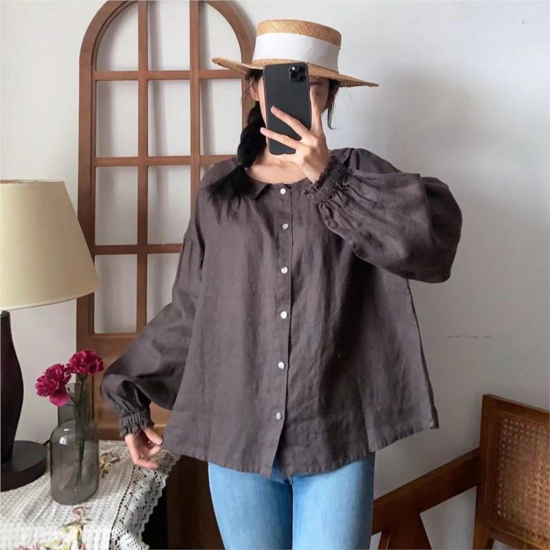 Johnature Женские топы весна-лето винтажные женские с отложным воротником свободные простые повседневные однотонные блузки