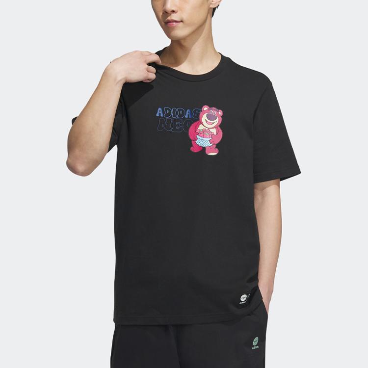 adidas Футболка Neo Xlotso с мультяшным принтом и буквенным принтом, футболка с круглым вырезом и коротким рукавом, мужские топы, черный IP4026