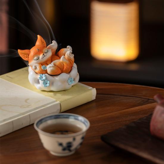 Nine-tailed Fox Incense Burner Decoration Chinese Style Vintage Fox Resin