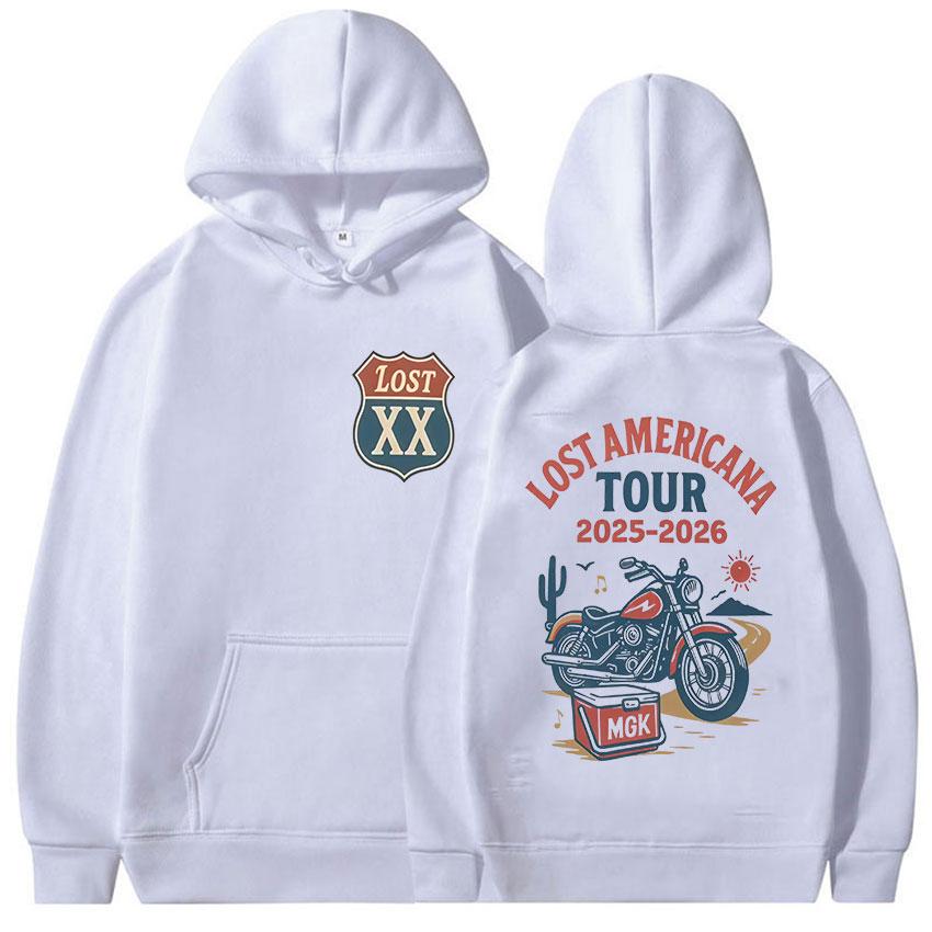 Худи с логотипом рэпера MGK Lost Americana Tour 2025-2026 Мужские Женские Мода Харадзюку Толстовки Винтажные Оверсайз Худи с Длинным Рукавом