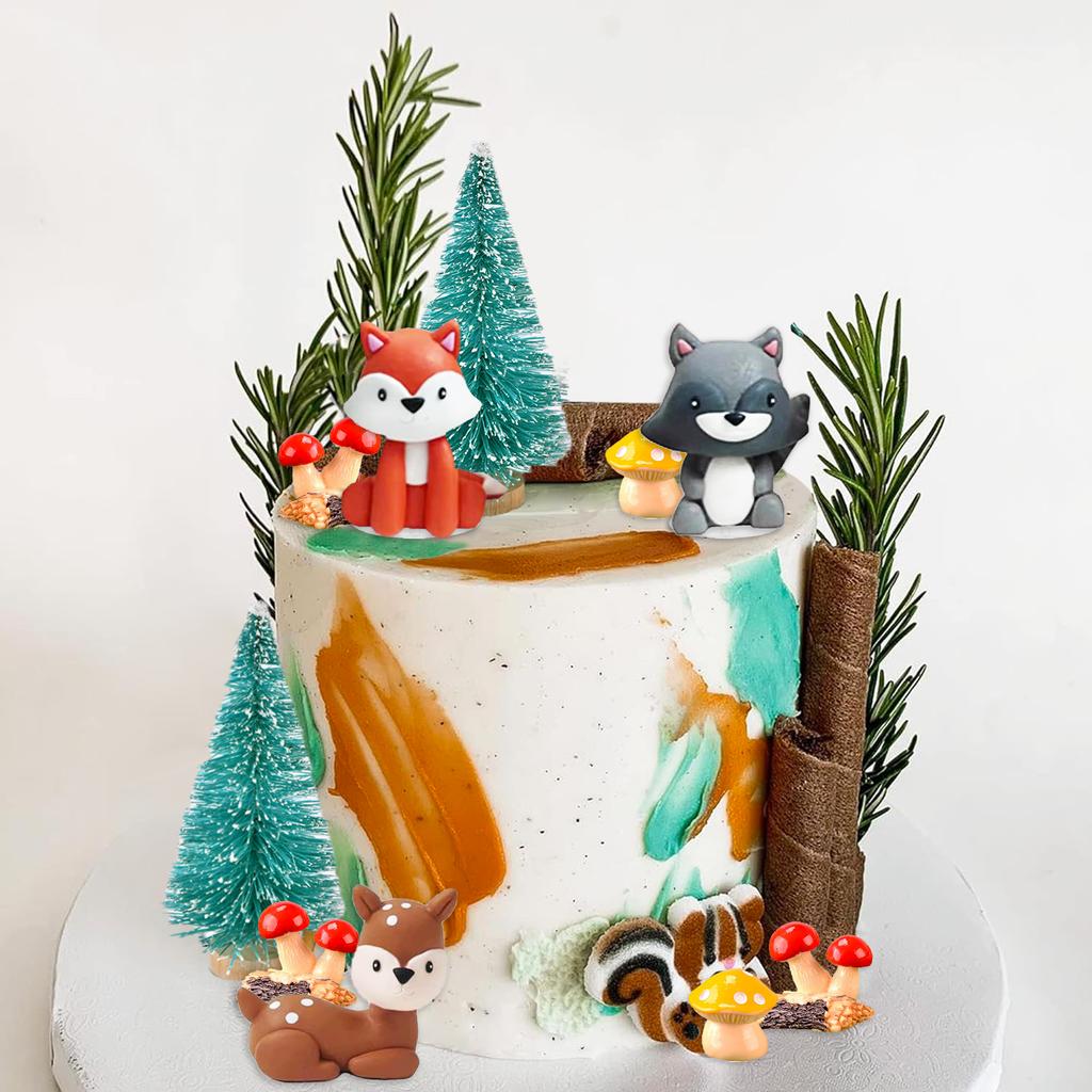 17 PCS Woodland Forest Animal Fox, Wolf, Spotted deer Cake Toppers for Baby Shower Birthday Woodland Theme Party Decorations