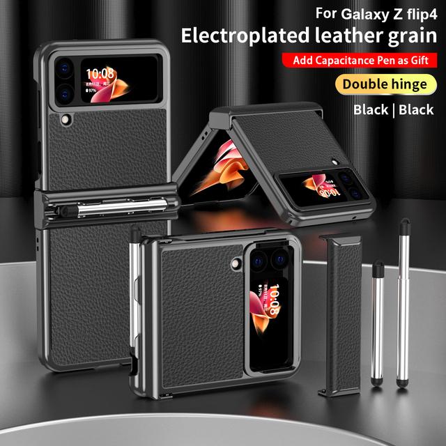 Чехол для телефона с сенсорным пером, 2 шт., чехол на петлях для Samsung Galaxy Z Flip 4 Flip4 5g, чехол для ручки с прорезями, кожаная задняя крышка, капа