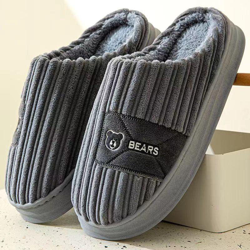Зимние мужские тапочки, теплые домашние тапочки из хлопка, для дома, на толстой подошве, нескользящие, плюшевые, теплые, пушистые, меховые, мужские домашние тапочки, размер плюс 46-47