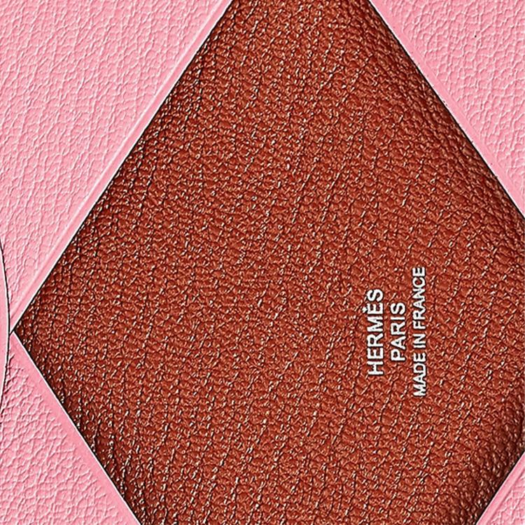 Hermès Calvi Silver Buckle Two-Tone Mysore Goat Leather Wallet Coin Purse Card Holder Women wallet Rose-Pink Brick-Red H078476CKAD