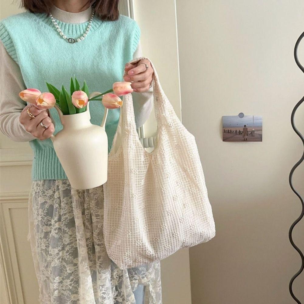 Pastoral Style Daisy Flower Shoulder Bag Nylon Beach Bag Elegant Bohemian Handbag Travel