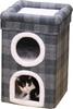 Fujiboeki Pet House/Pet Bed, 2-Room, 40cm Wide X 40cm Deep X 65cm High, Gray, Checkered Pattern, for Dogs and Cats, with Roof Bed, 53720, Small