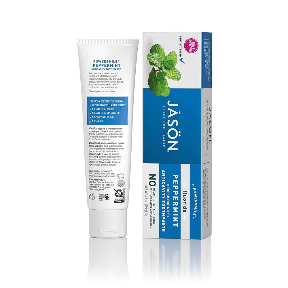 Jason Natural Powersmile, Зубная паста, устраняющая неприятный запах изо рта, без фтора, мята перечная, 4,2 унции (119 г)