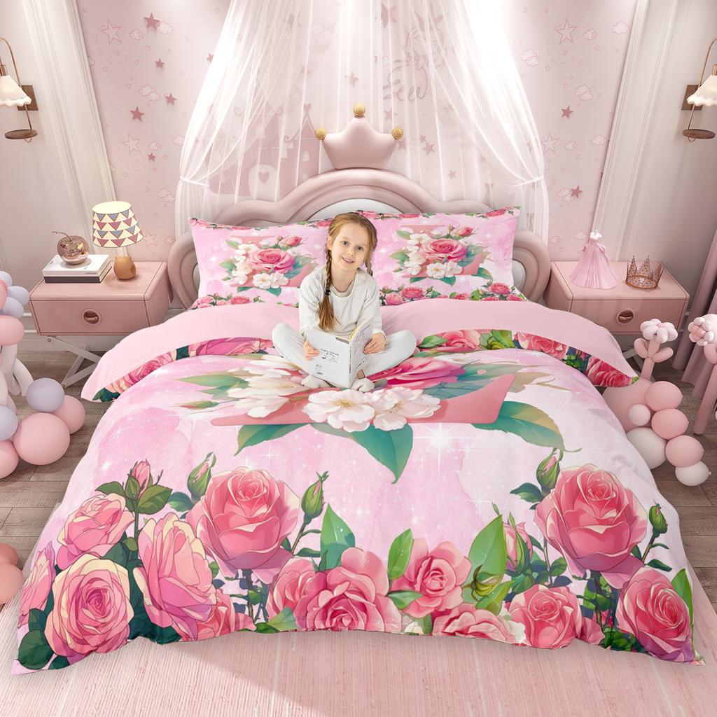 Homewish Милый Розовый Комплект Пододеяльника для Девочек с Буквами от A до T, Стильный Цветочный Комплект Покрывала