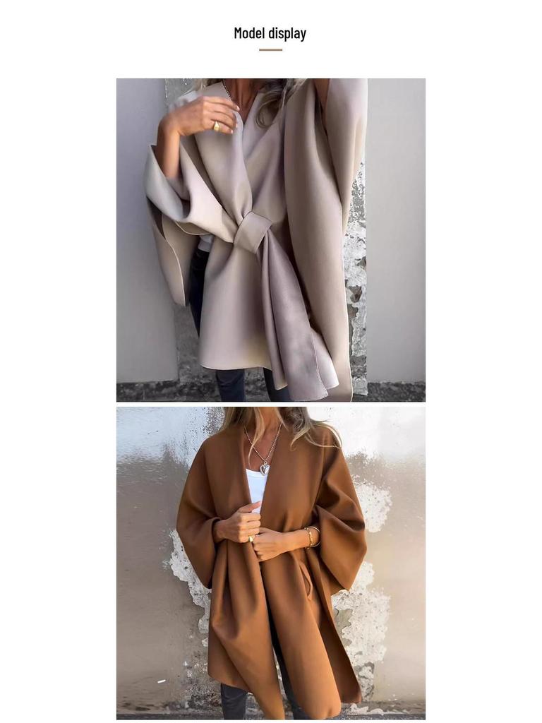 European and American Autumn/Winter Shawl Cloak - Slimming, Warm, Solid Color, Versatile Coat