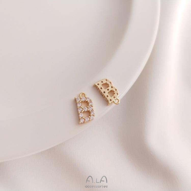 14K Gold Plated Zircon Alphabet Pendant for DIY Jewelry Accessories