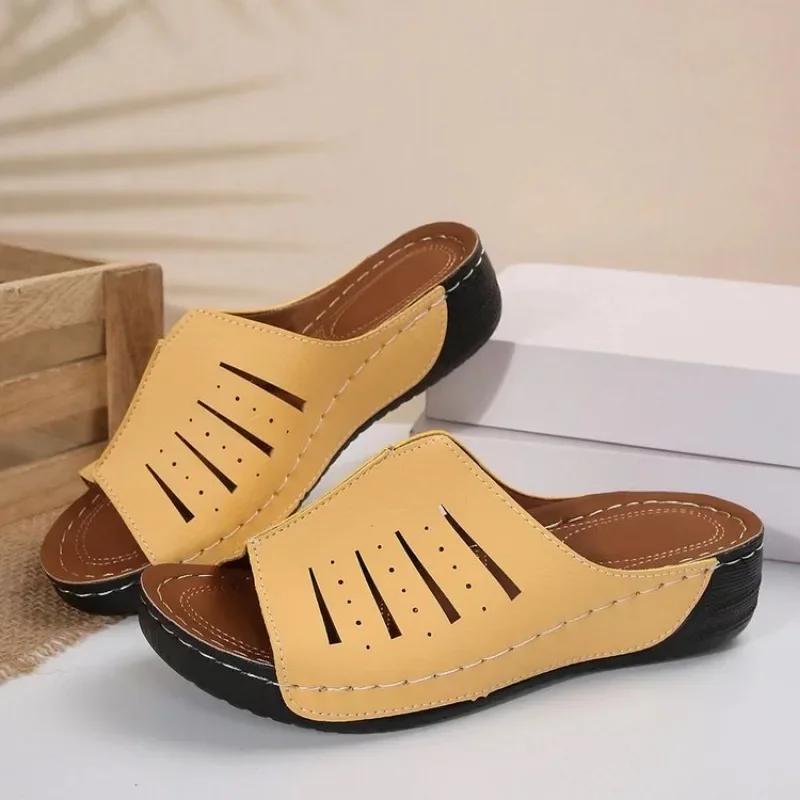 Женские босоножки с открытым носком на каблуке, летние туфли на танкетке, женские босоножки на каблуке 2024, новые тапочки на танкетке, женская летняя обувь