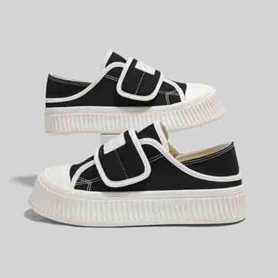 2025 лето дышащие парусиновые туфли на липучке женские нишевые универсальные на танкетке, два способа носки, студенческие бисквитные белые туфли