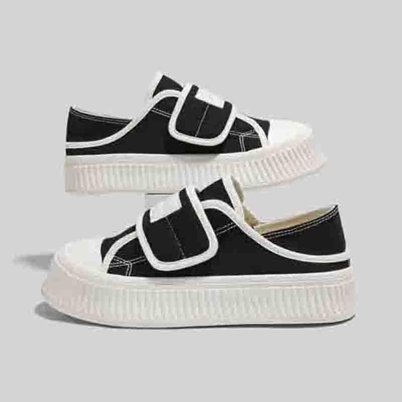 2025 лето дышащие парусиновые туфли на липучке женские нишевые универсальные на танкетке, два способа носки, студенческие бисквитные белые туфли