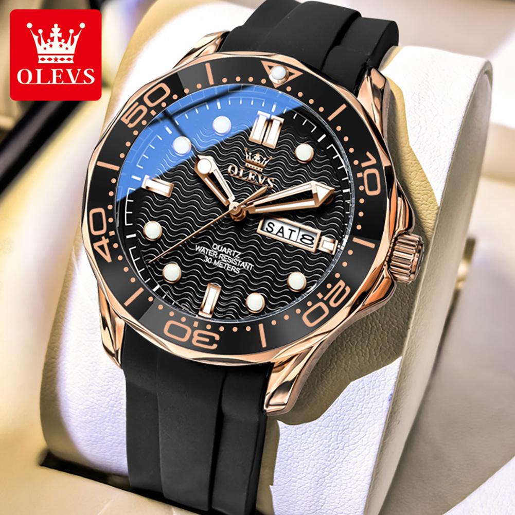 OLEVS Fashion Original Quartz Watch For Men Business Mens Watches Military Silicone Sports Waterproof Week Date Watch Relogio