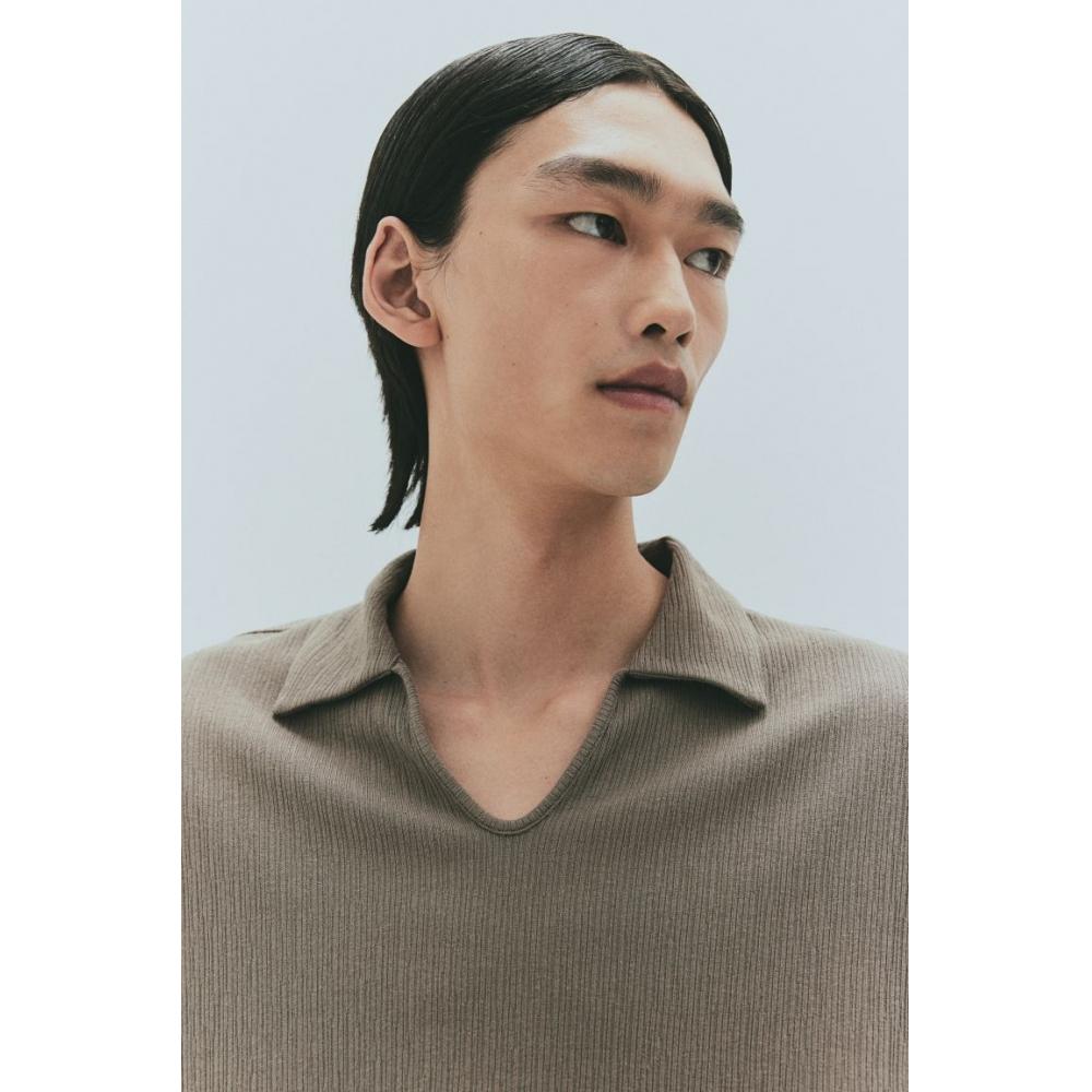 Футболка с воротником HM Regular Fit Темно-бежевый