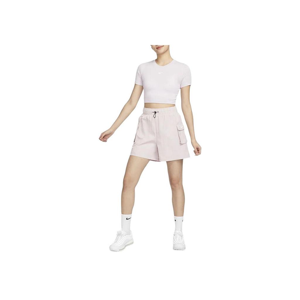 Nike Спортивная одежда Essentials, однотонные эластичные повседневные шорты с высокой талией, женские плавки, серо-фиолетовые DM6248-019